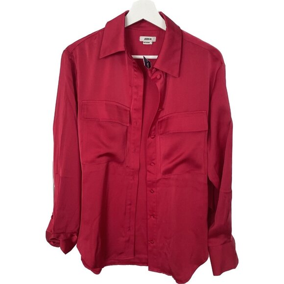 Jason Wu Red Satin Oversized Button down Small NWT - Picture 2 of 10